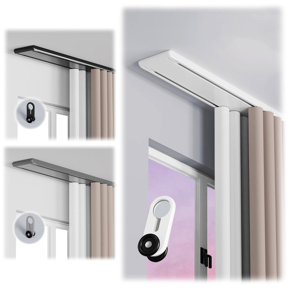 Double-Track Ceiling Curtain Rail, Cream, 380 cm