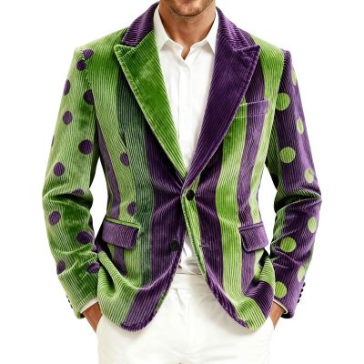 Men's Colorful Vintage Circus Blazer with Corduroy-Look Sequin Print