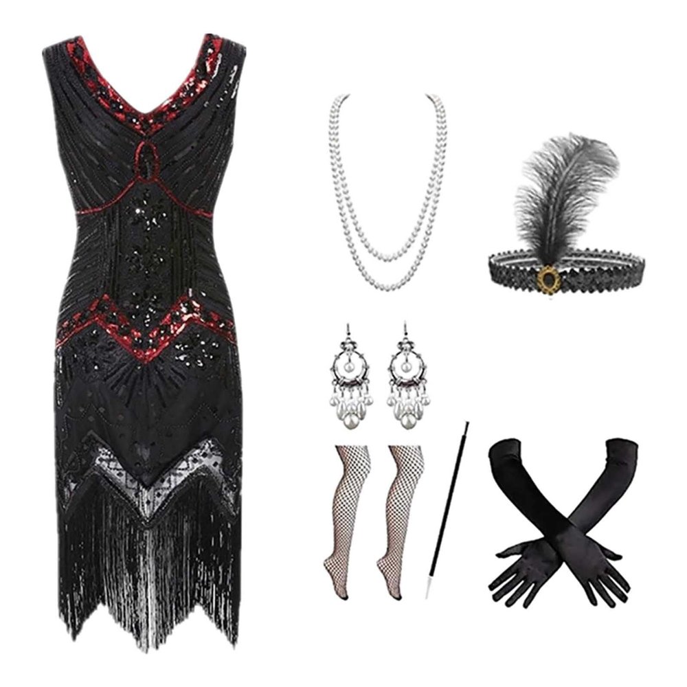 Women's 1920s Charleston Flapper Costume with Accessories