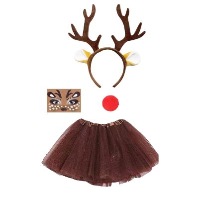 Women's Deer Costume Set with Antler Headband, Tutu Skirt, Gloves, Tail and Bow Tie