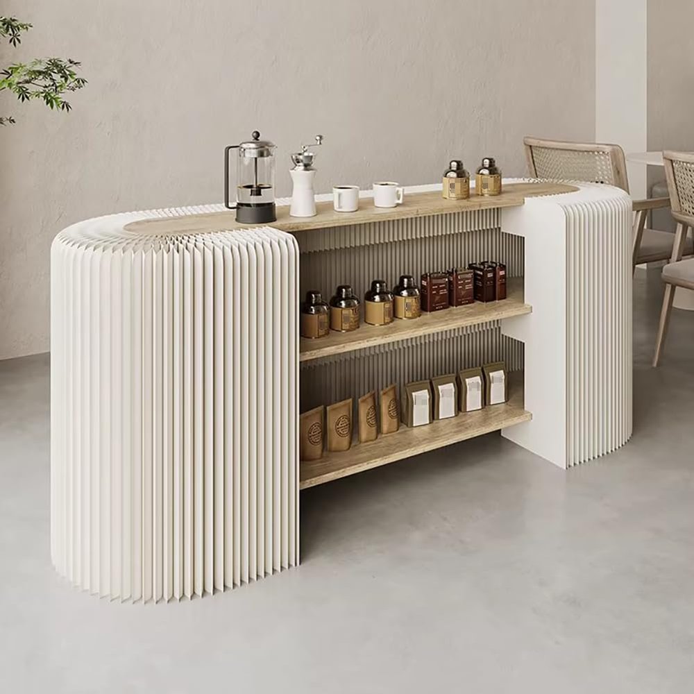 TT-YEC Multifunctional Paper Display Stand with Wood Shelves, Accordion-Style, 180 × 78 cm