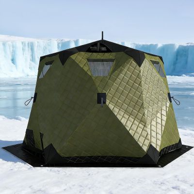 HNBYLMM Insulated Ice Fishing Shelter, 4–6 Person Portable Ice Fishing Tent, Windproof Thermal Pop-Up Shelter, 420D 3-Layer Fabric, Green
