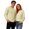 Unisex Red-and-White Striped Long-Sleeve Shirt, Round Neck, Yellow, S view 1