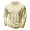 Unisex Red-and-White Striped Long-Sleeve Shirt, Round Neck, Yellow, S view 4