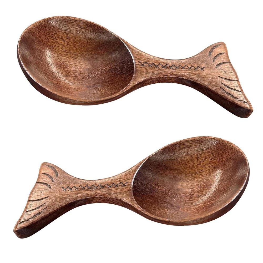 2-Piece Fish-Shaped Wooden Serving Spoon Set