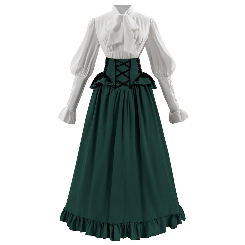 CR ROLECOS Black Victorian 2-Piece Dress, 1800s Edwardian Ball Gown, Eco-New, L