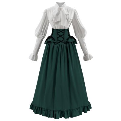 CR ROLECOS Black Victorian 2-Piece Dress, 1800s Edwardian Ball Gown, New, M