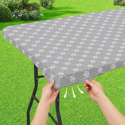 Morbuy Waterproof Stretch Tablecloth with Elastic Edge, Light Gray, 75 x 120 cm