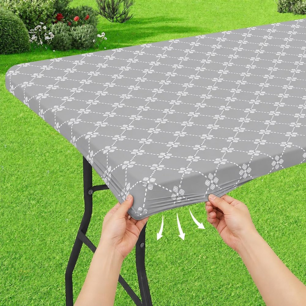 Morbuy Waterproof Stretch Tablecloth with Elastic Edge, Light Gray, 75 x 120 cm
