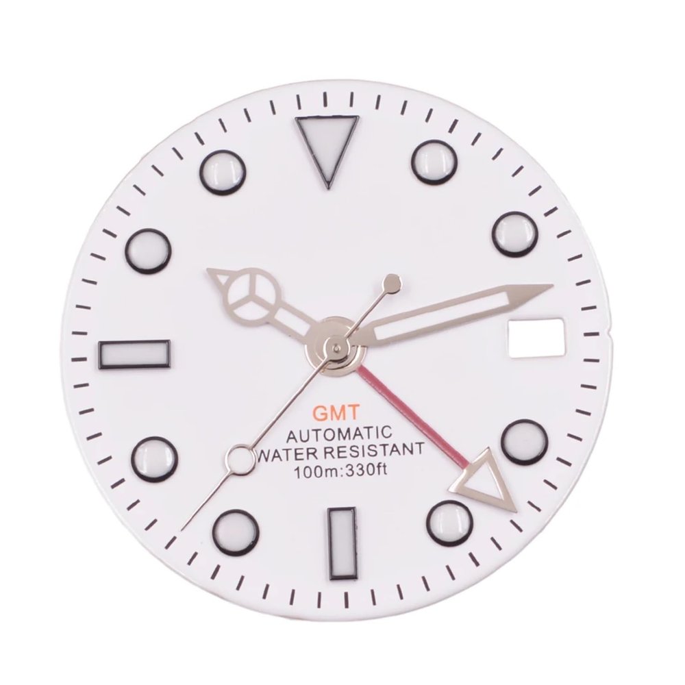 Saharuse 1pc 29 mm Green-Luminous White/Black Sterile Watch Dial with GMT Hands, Fits NH34/NH34A Movement (A12)