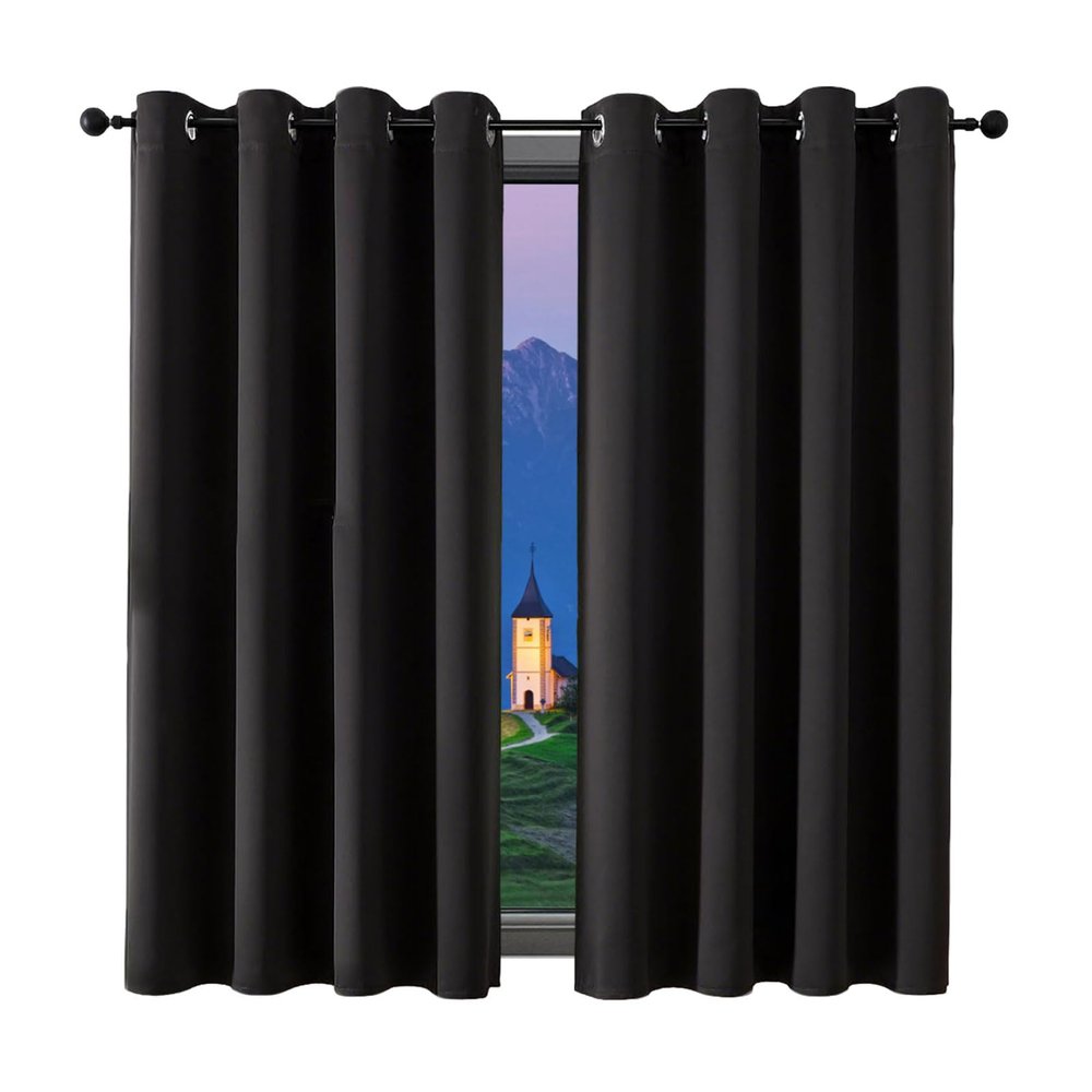 GUOJUN Thermal Blackout Curtain 80 x 165 cm with Eyelets, Black