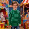 Kids' Red and White Striped Long-Sleeve Shirt, Crew Neck, Carnival Costume (b-Green, 9–10 Years) view 3