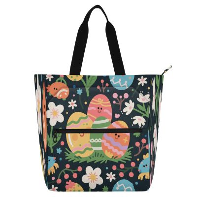 Nexawaveo Waterproof Multipurpose Tote Bag with Zipper, Quirky Egg Blossom, 600D Oxford Fabric
