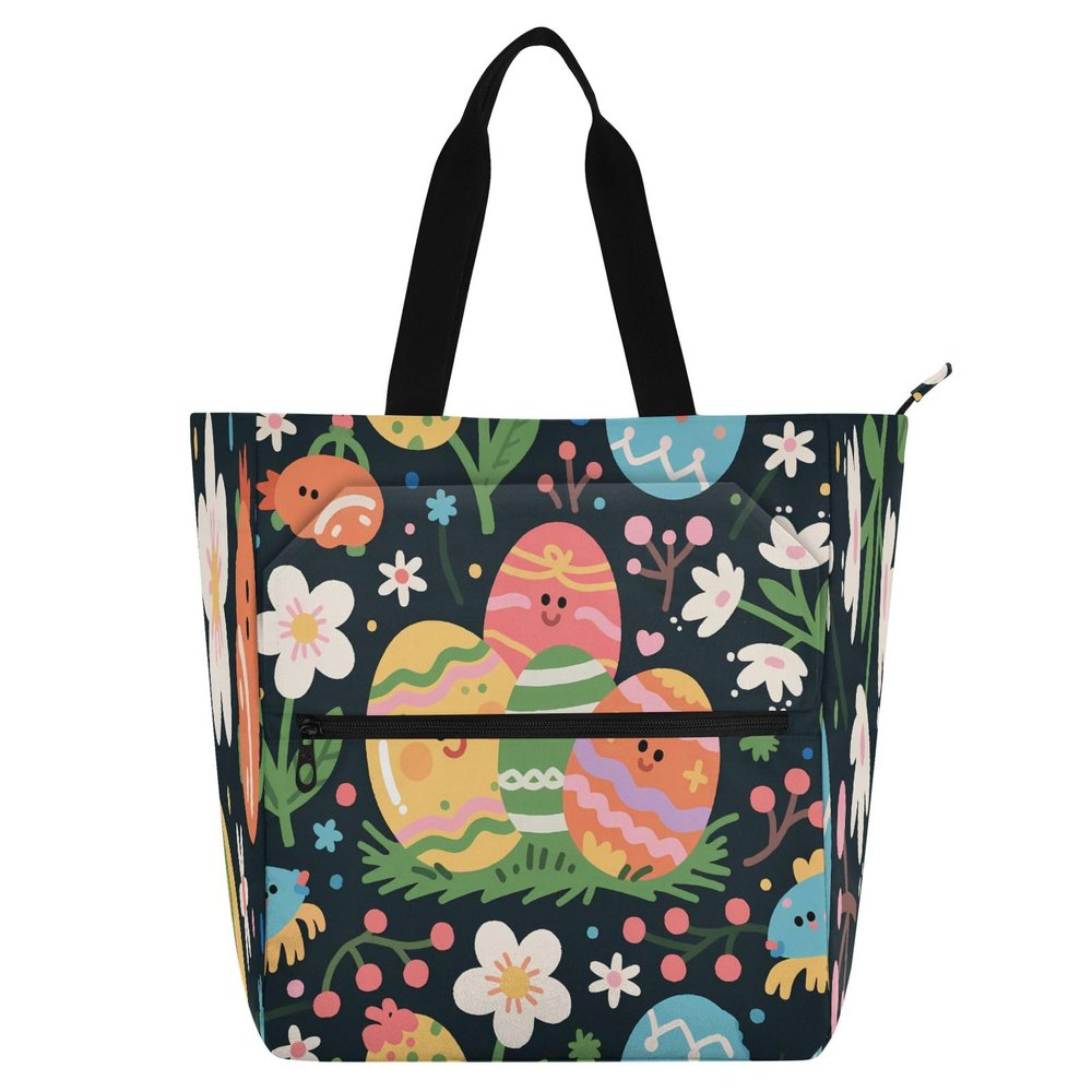 Nexawaveo Waterproof Multipurpose Tote Bag with Zipper, Quirky Egg Blossom, 600D Oxford Fabric