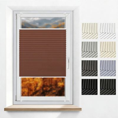Clip-On Pleated Blind, No Drilling, 70 x 200 cm, Light and Privacy Protection, Brown