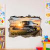 3D Wall Breakthrough Sticker, Combine Harvester in Wheat Field view 3