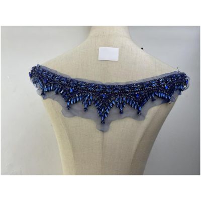 Handmade Glass Rhinestone Clothing Collar, Sew-On Lace (Sapphire)