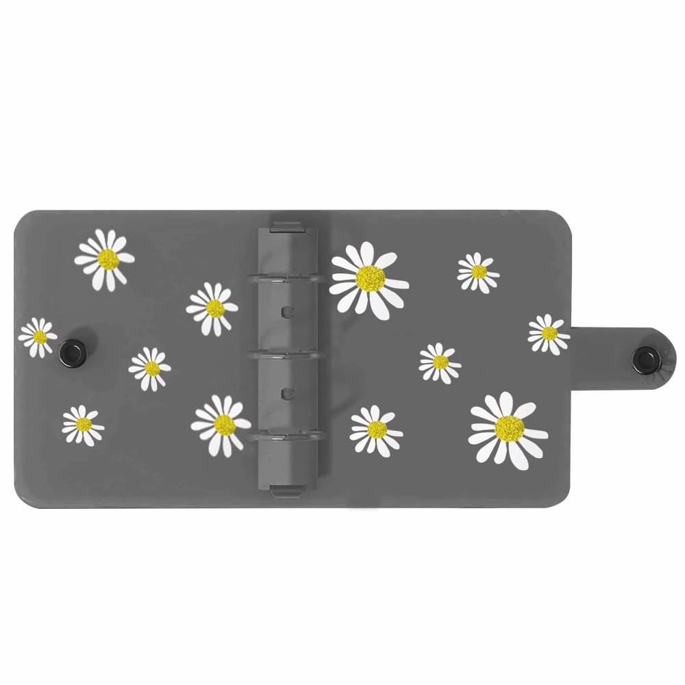 PVC Binder Cover with Daisy Pattern, A8 Mini 3-Ring Notebook Binder (Black)
