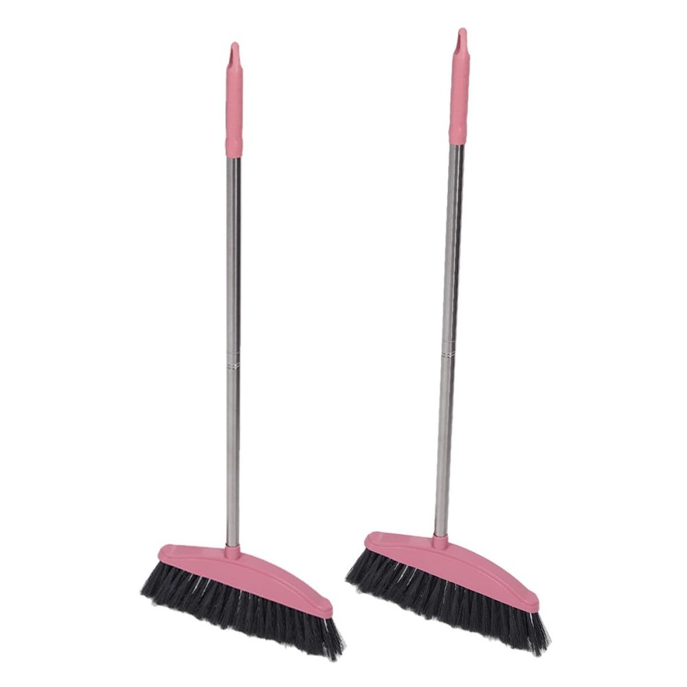 2-Piece Broom Handle Set, Plastic and Stainless Steel, Long-Reach Sweeping, Pink