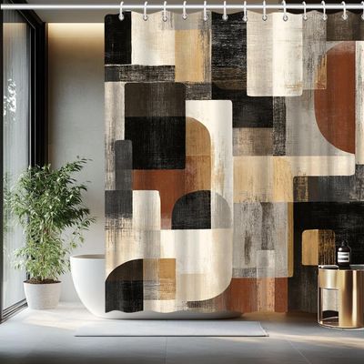 AUWUUA Abstract Geometric Shower Curtain 80 x 160 cm, Brown/Black/Gray