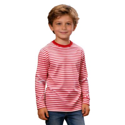 Jinitaimei Children's Red and White Striped Long-Sleeve Shirt, Crew Neck Carnival Sailor Costume Top