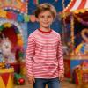 Jinitaimei Children's Red and White Striped Long-Sleeve Shirt, Crew Neck Carnival Sailor Costume Top view 3