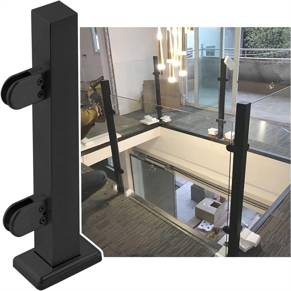 Black 304 Stainless Steel Glass Railing Post Kit for Indoor and Outdoor Use, 1 Unit (85 cm End Post)