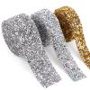 Rhinestone Diamond Satin Ribbon Crystal Roll, Silver Black, 15 mm × 1 Yard view 3