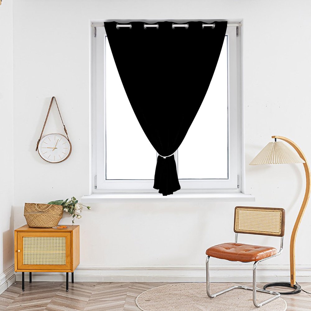 LONGCAO Blackout Thermal Curtain with Grommets, 180 x 80 cm, Black