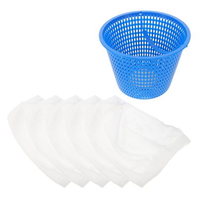IWOWHERO Pool Skimmer Basket with Fine-Mesh Filter Insert and Skimmer Socks, UV-Resistant Plastic Debris Catcher for In-Ground and Above-Ground Pools, Replacement Filter Basket for Pool Pumps