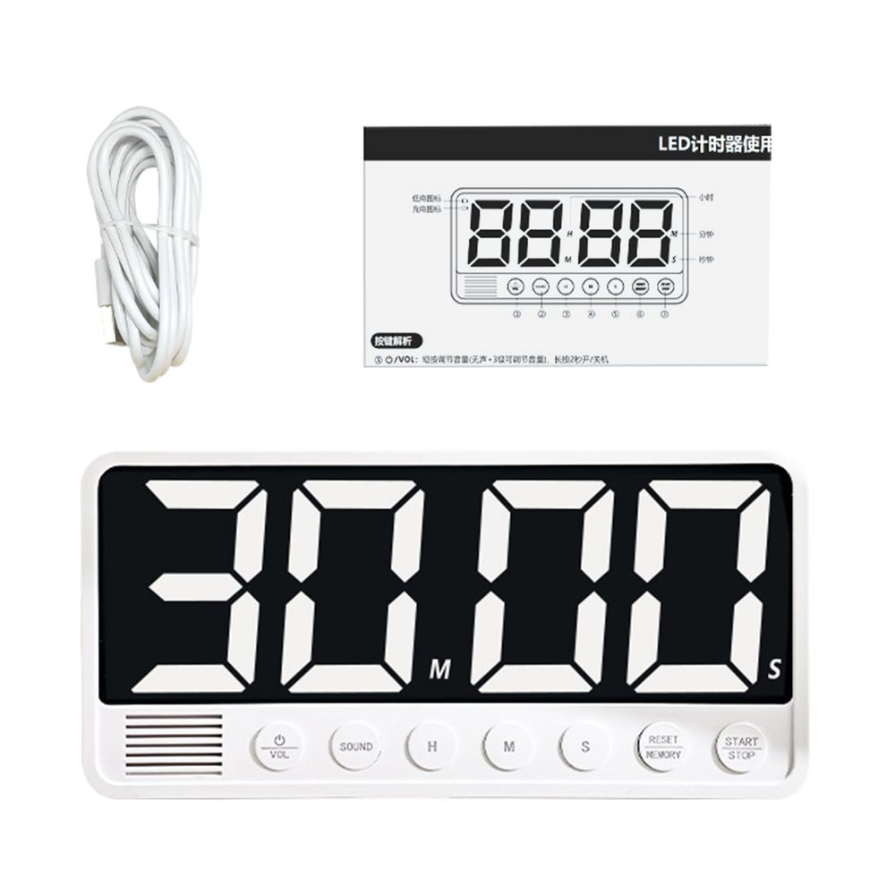 CHICIRIS Digital Timer with Large LED Display, 6 Alarm Sounds, 3 Presets, White