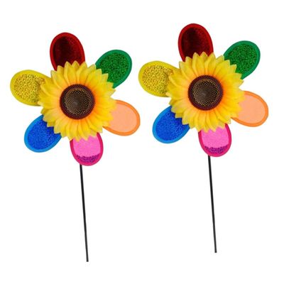 FUNOMOCYA 2-Pack Colorful Plastic Sunflower Windmill Ornaments