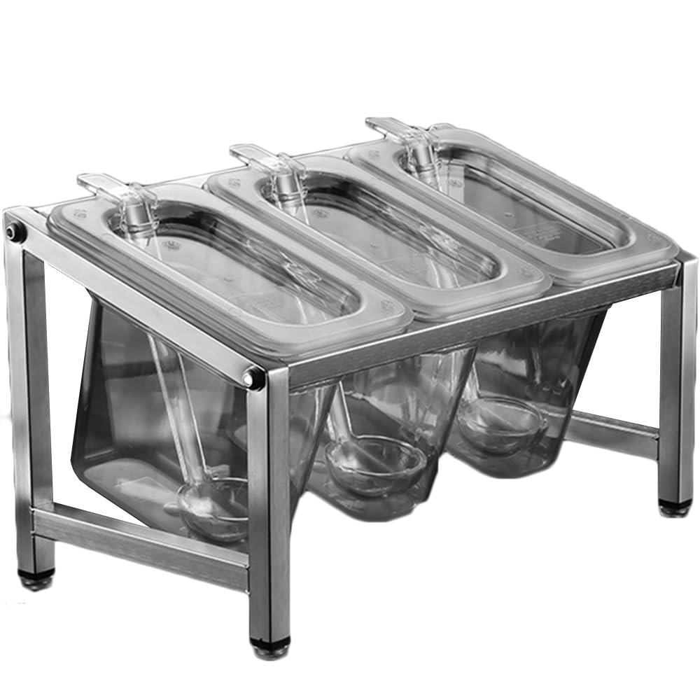 2-Tier 304 Stainless Steel 5-Jar Transparent Spice Rack Set with Spoons and Lids (13.7 x 7 x 8 in)
