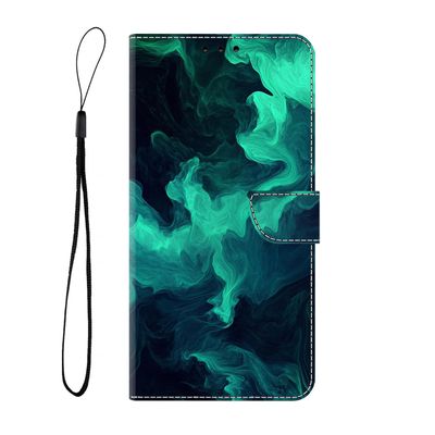 BLOTECH Flip Wallet Case for Xiaomi 13 Lite, PU Leather Stand Cover with Card Slots, Green Aurora