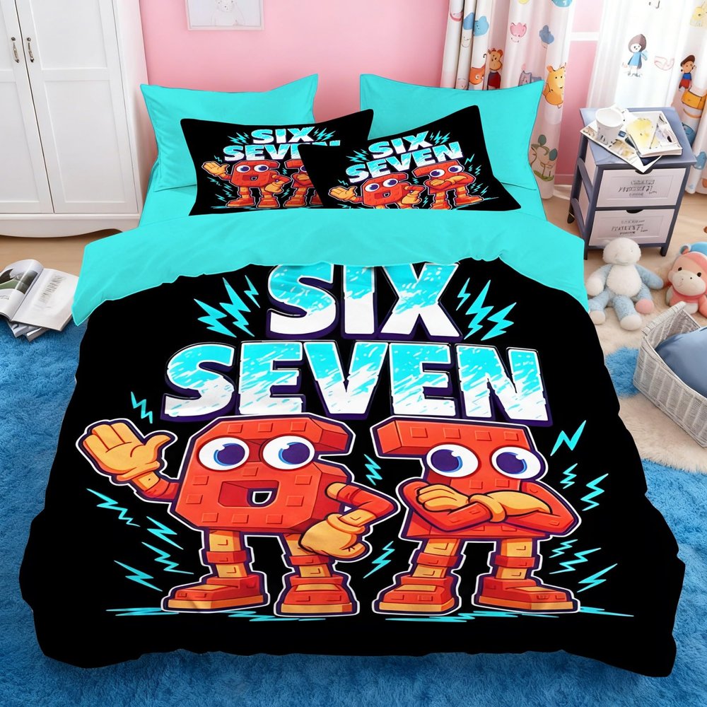 Sepustas Kids Meme 67 Italian Brainrot Six Seven 6 7 Kids' Microfiber Bedding Set, Super Soft, 155 x 220 cm, 2 Pillowcases