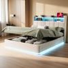 Hoscullo Upholstered Platform Bed 140 x 200 cm with Storage, LED and USB view 1