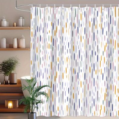Pastel Oval Confetti Shower Curtain – Abstract, Playful Design with Hooks (220 x 230 cm, W x H)