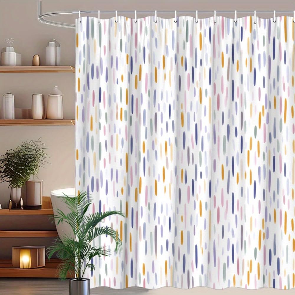 Pastel Oval Confetti Shower Curtain – Abstract, Playful Design with Hooks (220 x 230 cm, W x H)