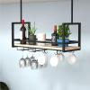 Hanging Ceiling Plant Stand & Wine Rack, 1-Tier Upside-Down Glass Display Shelf, Black (120 × 3 cm) view 1