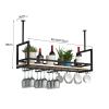 Hanging Ceiling Plant Stand & Wine Rack, 1-Tier Upside-Down Glass Display Shelf, Black (120 × 3 cm) view 2