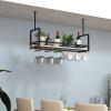 Hanging Ceiling Plant Stand & Wine Rack, 1-Tier Upside-Down Glass Display Shelf, Black (120 × 3 cm) view 3