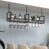 Hanging Ceiling Plant Stand & Wine Rack, 1-Tier Upside-Down Glass Display Shelf, Black (120 × 3 cm) view 4