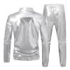 Men's Metallic Skinny-Fit Tracksuit Costume, Shiny Jacket and Jogger Pants, 80s Disco Outfit view 4