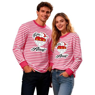 Men's Red and White Striped Long-Sleeve Crew-Neck Shirt