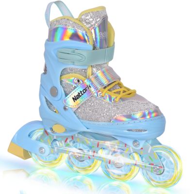Nattork Kids' Inline Skates for Girls, 4-Size Adjustable, Indoor & Outdoor