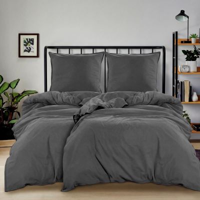 wometo 2-Set Stone-Washed Cotton Bedding, 135 x 200 cm, Dark Gray