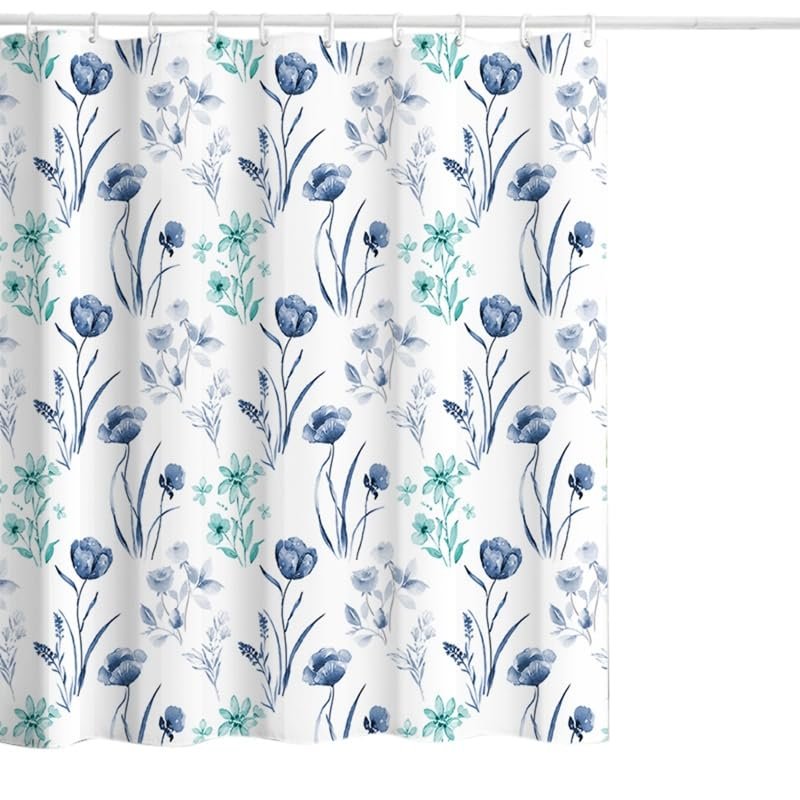 JGGXHM Vintage Floral Shower Curtain with 12 Hooks, 160 x 180 cm