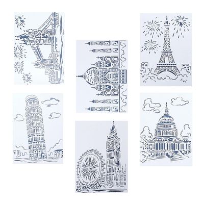 Ciieeo 6-Piece White Architectural Drawing Templates, PET, Portable and Easy to Clean, Coloring Stencils for Children