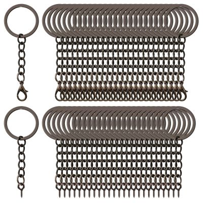ZMaglorian Keychain Blanks Set of 50 - 25mm Black Metal Key Rings with Chain
