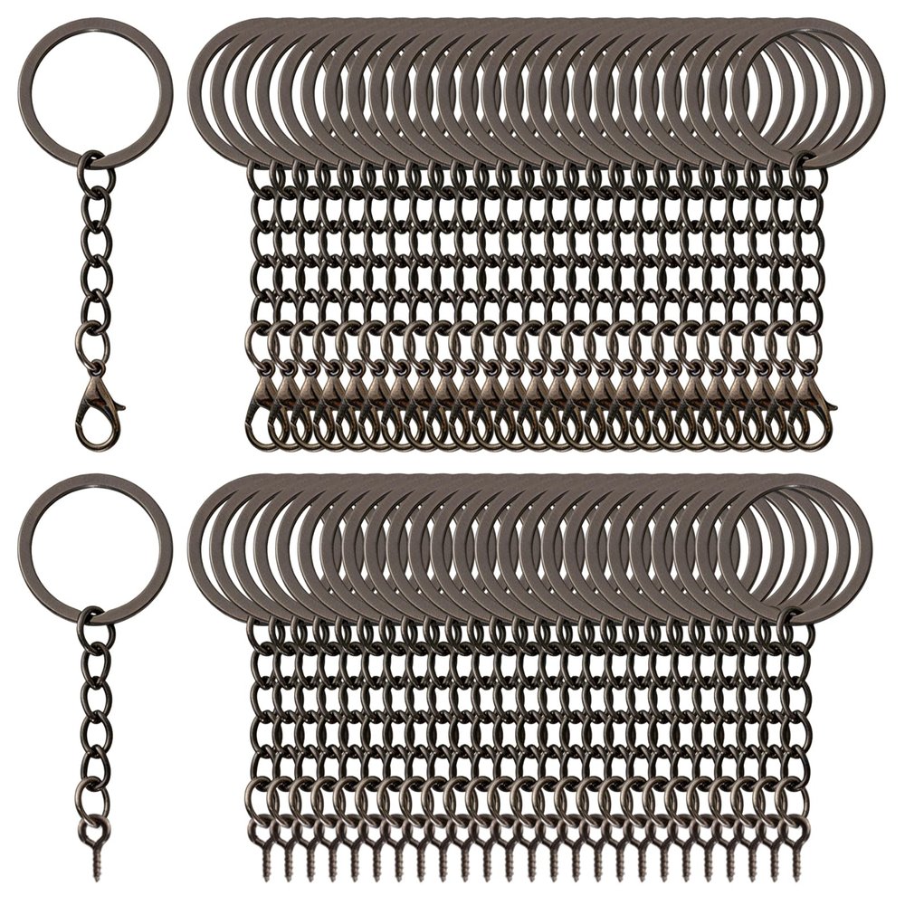 ZMaglorian Keychain Blanks Set of 50 - 25mm Black Metal Key Rings with Chain